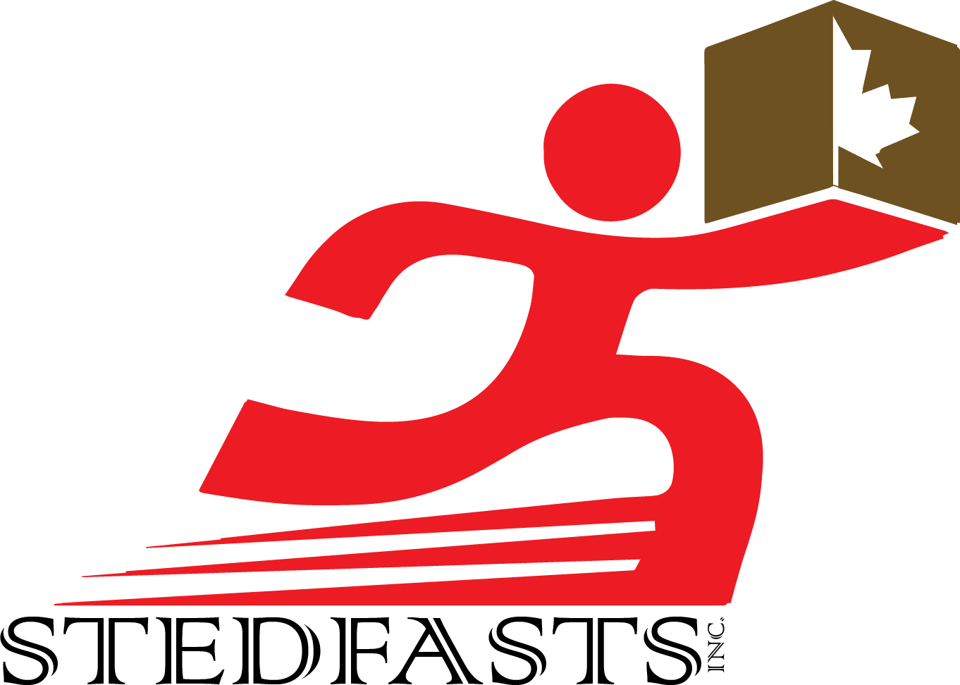 Stedfasts Inc. logo, red courier carrying a maple-leaf parcel